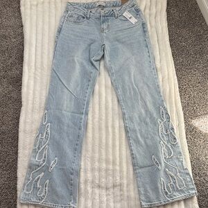 PacSun Light Blue Flare Jeans with Embroidery